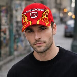 Vintage Y2k Dodge Truck Hat Red Flames Ram Logo Ball Cap Fire Embroidered